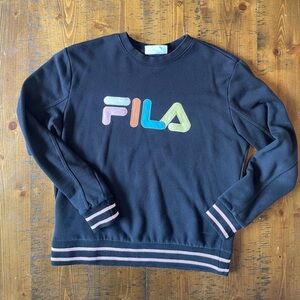 FILA Women’s Black Sweatshirt with pink trim. Size Medium